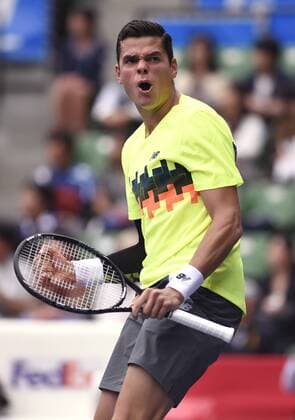 (141002) -- TOKYO, Oct. 2, 2014 -- Milos Raonic of Canada reacts after scoring a point during the second round match at the Rakuten Japan Open Tennis Championships 2014 in Tokyo, Japan, Oct. 2, 2014. 
