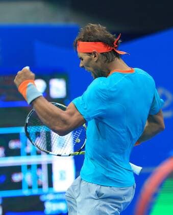 (141002) -- BEIJING, Oct. 2, 2014 -- Rafael Nadal of Spain jubilates after the men s singles 2nd round match at the China Open tennis tournament in Beijing, China, Oct. 2, 2014. XingxGuangli 