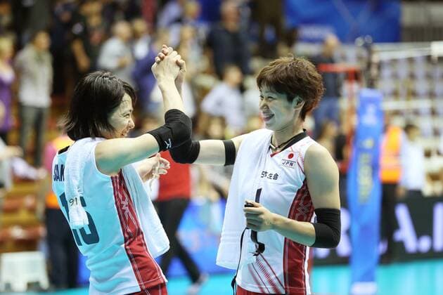 (L-R) Saori Sakoda, Miyu Nagaoka (JPN), OCTOBER 2, 2014 - Volleyball : FIVB Volleyball Women s World Championship Second Round Pool E match between Germany 2-3 Japan at PalaTrieste in Trieste, Italy. Noxthirdxpartyxsales  ( yafa002561)