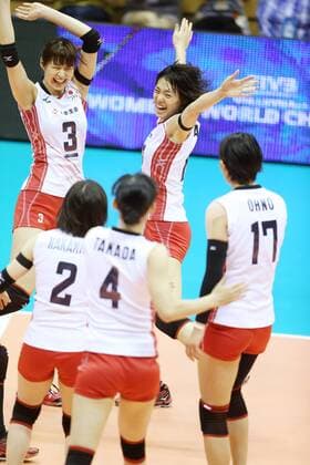 Japan team group (JPN), OCTOBER 2, 2014 - Volleyball : Saori Kimura and Saori Sakoda of Japan celebrate with their teammates during the FIVB Volleyball Women s World Championship Second Round Pool E match between Germany 2-3 Japan at PalaTrieste in Trieste, Italy. Noxthirdxpartyxsales  ( yafa002570)