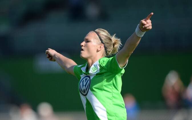 Alexandra Popp (VfL) bejubelt das Tor 1:1, Fussball, Allianz Frauen-Bundesliga, VfL Wolfsburg-1. FFC Turbine Potsdam, xjkx