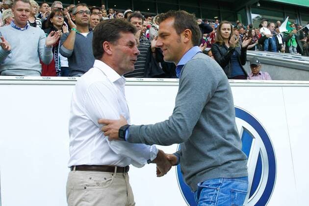 Trainer Dieter Hecking (VfL Wolfsburg) und Trainer Markus Weinzierl (FC Augsburg) - 1. Fußball Bundesliga Punktspiel Saison 2014-2015 VfL Wolfsburg vs. FC Augsburg in der Volkswagen Arena in Wolfsburg - Deutschland, Fußball, Mann, Männer,05.10.2014