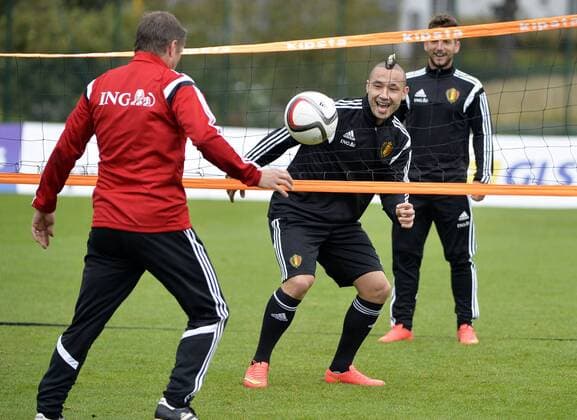 - BRUSSELS, BELGIUM: Belgium s Radja Nainggolan pictured in action during a training session of Belgian national soccer team Red Devils, Tuesday 07 October 2014, in Brussels. Belgium will play Euro 2016 qualification games against Andorra on October 10th and against Bosnia on October 13th. ERICxLALMAND  premiumd kurio20232158