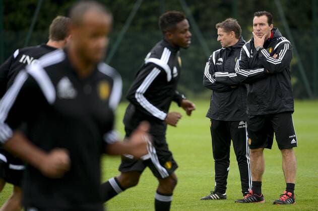 - BRUSSELS, BELGIUM: Belgium s Vincent Kompany, Belgium s Divock Origi, Belgium s assistant coach Vital Borkelmans and Belgium s head coach Marc Wilmots pictured during a training session of Belgian national soccer team Red Devils, Wednesday 08 October 2014, in Brussels. Belgium will play Euro 2016 qualification games against Andorra on October 10th and against Bosnia on October 13th. DIRKxWAEM  premiumd 04478378