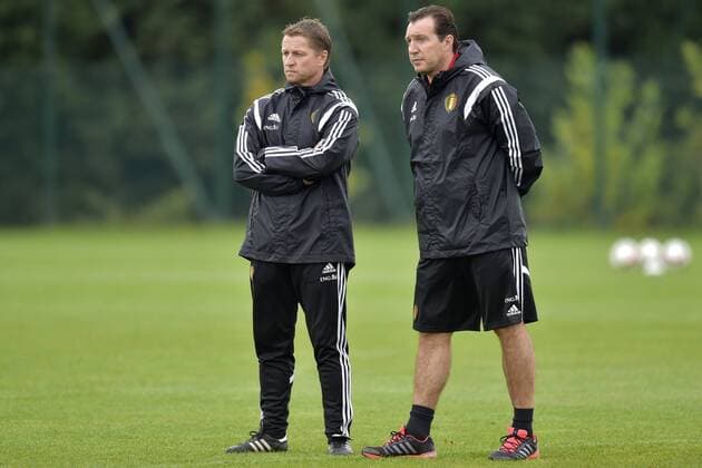 Marc Wilmots, headcoach of Belgium and Vital Borkelmans, Ass. coach - Neerpede, Belgien: Training belgische Nationalmannschaft - EM Quali - 08 10 2014 PhotoNews Panoramic 