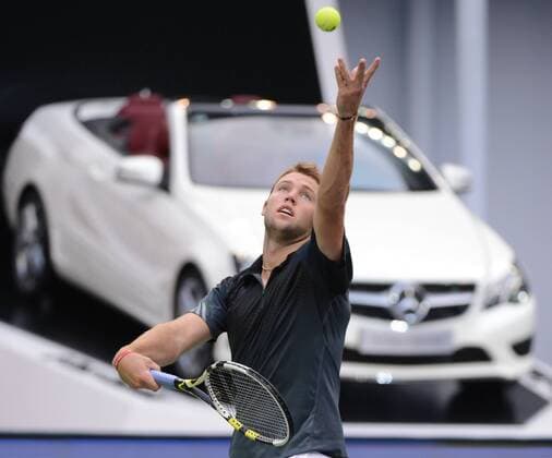 Jack Sock of the United States serves during the 2014 Shanghai Rolex Masters tennis tournament in Shanghai, China, 8 October 2014.  20141008_08771