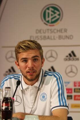 09.10.2014 Frankfurt, Commerzbankarena DFB, Herren-Nationalmannschaft Pressekonferenz Einzelbild, Portrait Weltmeister Christoph Kramer (Nationalspieler) gut gelaunt