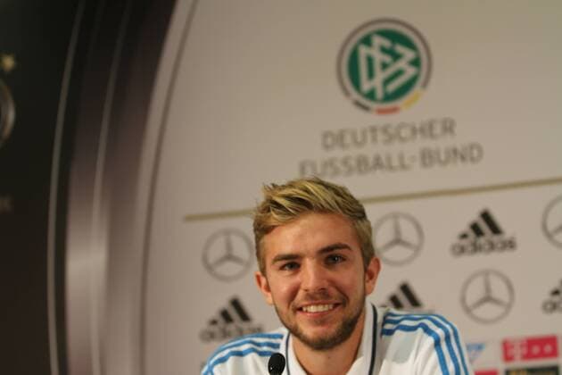 09.10.2014 Frankfurt, Commerzbankarena DFB, Herren-Nationalmannschaft Pressekonferenz Einzelbild, Portrait Weltmeister Christoph Kramer (Nationalspieler) gut gelaunt