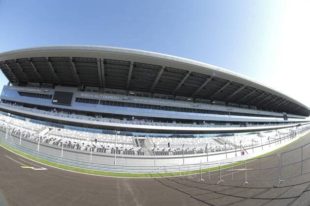 SOCHI, RUSSIA. OCTOBER 9, 2014. The stands of the Sochi Autodrom Formula One circuit ahead of the 2014 Russian F1 Grand Prix in Sochi. StanislavKrasilnikov TASS  RE15165F