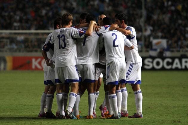 Israel s players celebrate a goal during the Euro 2016 qualifying soccer match between Israel and Cyprus at Gsp Stadium in Nicosia, Cyprus, on Tuesday, Oct. 10, 2014