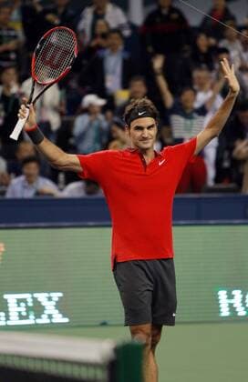 (141011) -- SHANGHAI, Oct. 11, 2014 -- Roger Federer of Switzerland celebrates after the men s singles semifinal match at the Shanghai Masters tennis tournament in Shanghai, east China, Oct. 11, 2014. (SP)CHINA-SHANGHAI-TENNIS-ATP-SHANGHAI MASTERS (CN) RenxLong 