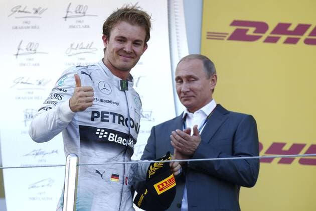 Motorsports: FIA Formula One World Championship 2014, Grand Prix of Russia, 6 Nico Rosberg (GER, Mercedes AMG Petronas F1 Team), Vladimir Putin (Russian President) xHOCHxZWEIx