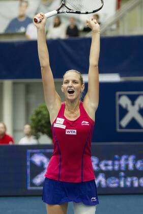 TENNIS - WTA, Generali Ladies Linz LINZ,AUSTRIA,12.OCT.14 - TENNIS - WTA Tennis Damen Tour, Generali Ladies Linz, final. Image shows the rejoicing of Karolina Pliskova (CZE). 