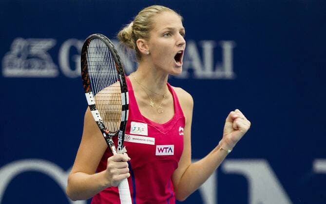 TENNIS - WTA, Generali Ladies Linz LINZ,AUSTRIA,12.OCT.14 - TENNIS - WTA Tennis Damen Tour, Generali Ladies Linz, final. Image shows the rejoicing of Karolina Pliskova (CZE). 