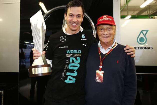 Motorsports: FIA Formula One World Championship 2014, Grand Prix of Russia, Toto Wolff (AUT, Mercedes AMG Petronas F1 Team), Niki Lauda (AUT, Mercedes AMG Petronas F1 Team), Mercedes GP becomes 2014 World Constructors Champions xHOCHxZWEIx
