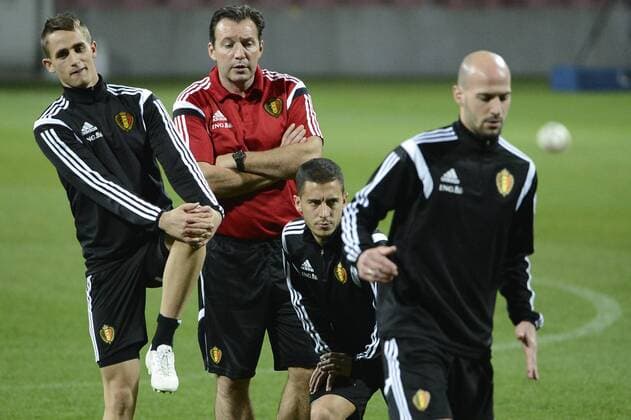 - SARAJEVO, BOSNIA AND HERZEGOVINA: Belgium s Adnan Januzaj, Belgium s head coach Marc Wilmots and Belgium s Eden Hazard pictured during a training session of Belgian national soccer team Red Devils in the Bilino Polje stadium in Sarajevo, Sunday 12 October 2014.. DIRKxWAEM  premiumd 04480972