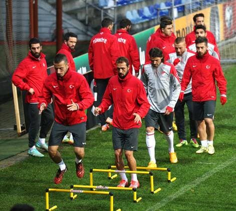 Turkey National Team Players during the last training at Skonto Sadium in Riga on 12 October 2014 