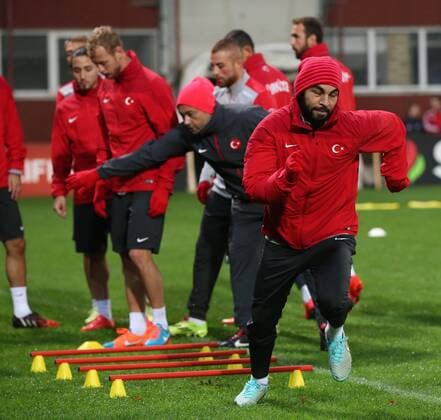 Turkey National Team Players during the last training at Skonto Sadium in Riga on 12 October 2014 Pictured: Selcuk Inan 