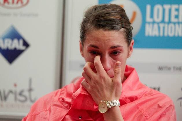 im Bild Andrea Petkovic (GER - Deutschland) weint auf der Pressekonferenz nach ihrer Niederlage - Tennis, Frauen, 2014 14.10.2014 WTA, BGL BNP Paribas Open Luxembourg - Kockelscheuer, Luxemburg