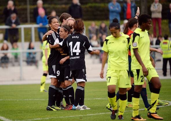 16.10.2014, xjhx, Fussball Champions League, 1.FFC Frankfurt - WFC BIIK-Kazygurt, v.l. Celia Sasic (1.FFC Frankfurt), Torjubel, Goal celebration, celebrate the goal 3:0