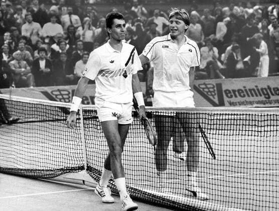 Ivan Lendl (CSSR, li.) und Boris Becker (BR Deutschland)