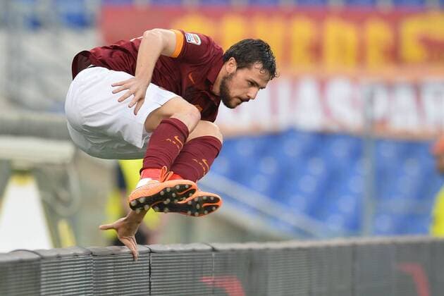 Mattia Destro Roma. Goal celebration. Roma 18-10-2014 Stadio Olimpico. Football Calcio 2014 2015 Serie A. AS Roma - Chievo Verona AntoniettaxBaldassarre