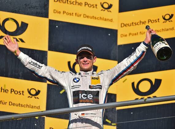 19.10.2014, xekx, DTM, Saisonfinale Hockenheim, 10. Lauf, Saison 2014, Rennen, v.l. (mitte) DTM Meister 2014 Marco Wittmann (DEU) (BMW M4 DTM).