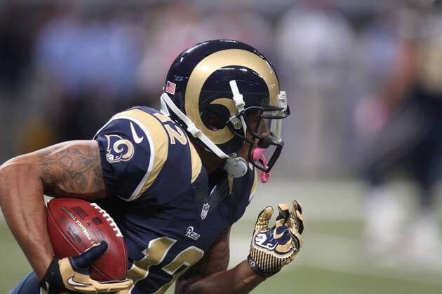 St. Louis Rams Stedman Bailey returns the football for a 90 punt return in the second quarter against the Seattle Seahawks at the Edward Jones Dome in St. Louis on October 19, 2014. St. Louis won the game 28-26.  SLP2014101914