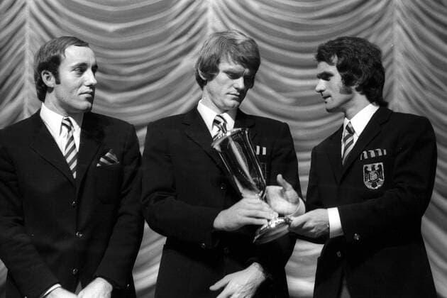 Preisverleihung Sportler des Jahres, v.li.: Horst Wolter, Sepp Maier und Wolfgang Overath (alle Nationalmannschaft BR Deutschland)