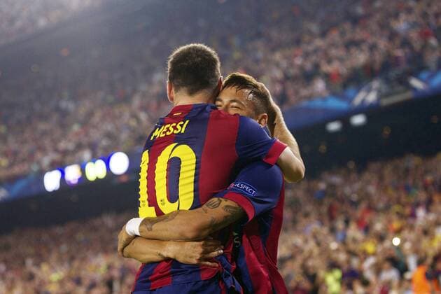 (L-R) Lionel Messi of FC Barcelona, Neymar of FC Barcelona during the group F Champions League match between Barcelona and Ajax Amsterdam on October 21, 2014 at Camp Nou stadium in Barcelona, Spain. Barcelona v Ajax Amsterdam Champions League 2014 2015 xVIxxIVx 3133644