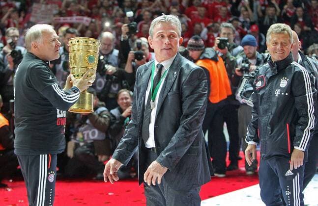 VfB Stuttgart 01.06.2013, Fussball, DFB-Pokal Finale 2012 2013, FC Bayern München - VfB Stuttgart (3:2): v.l. Hermann Gerland (Co-Trainer FC Bayern München), Jupp Heynckes (Trainer FC Bayern München), Peter Hermann (Co-Trainer FC Bayern München).