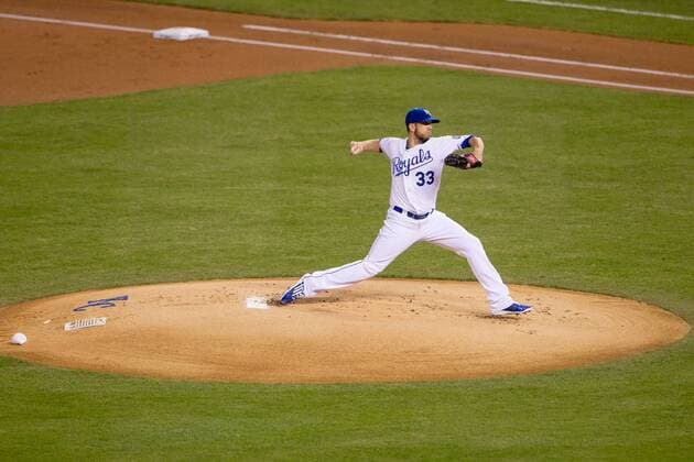 October 21, 2014: Kansas City Royals starting pitcher James Shields (33) during the MLB Baseball Herren USA World Series game 1 between the San Francisco Giants and the Kansas City Royals at Kauffman Stadium in Kansas City, Missouri. MLB Baseball Herren USA OCT 21 World Series - Giants at Royals - Game 1 Icon20144691 EDITORIAL USE ONLY