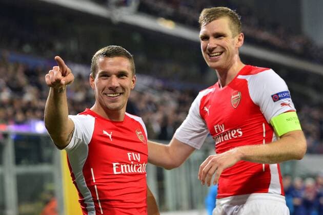 Lukas Podolski of Arsenal celebrates scoring 1-2 FOOTBALL : Anderlecht vs Arsenal - Ligue des Champions - 3e journee - Gr D - 22 10 2014 Photonews Panoramic 