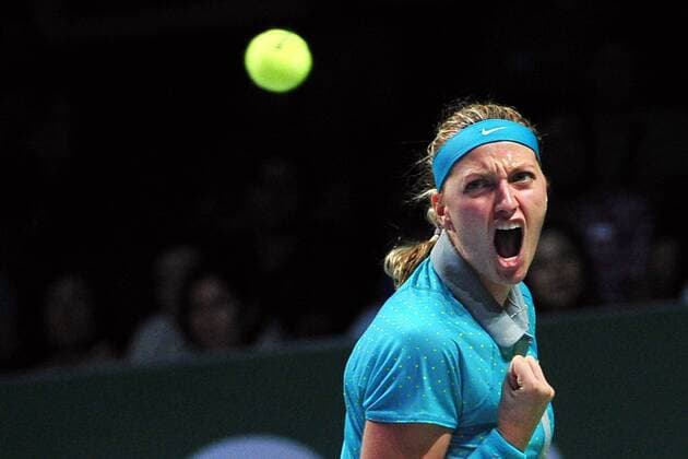 (141023) -- SINGAPORE, Oct. 23, 2014 -- Czech Republic s Petra Kvitova celebrates after the round robin match of the WTA Tennis Damen Finals at the Singapore Indoor Stadium, Oct. 23, 2014. ThenxChihxWey 