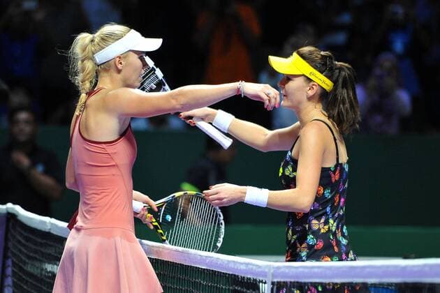 Caroline Wozniacki (DEN) Agnieszka Radwanska (POL) TENNIS : Masters - Singapour - WTA Tennis Damen - 23 10 2014 Tennismag Panoramic 