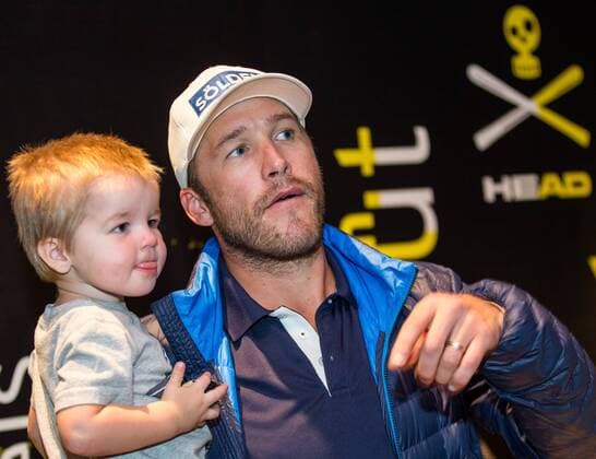 Bode Miller of the USA an his son Samuel during press conference of HEAD prior to the FIS Ski Alpine Worldcup opening at Freizeitarena, Soelden, Austria on 2014 10 23.  EP_gro  