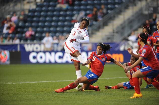 Oct. 24, 2014 - Chester, Pennsylvania, U.S - Trinidad and Tobago s MARIAH RUSSELL (3) in action against Costa Rica during their semi-final match at PPL Park in Chester Pa. Costa Rica won the match on penally kicks CONCACAF 2014 Costa Rica Beats Trinidad and Tobago - ZUMArf1_