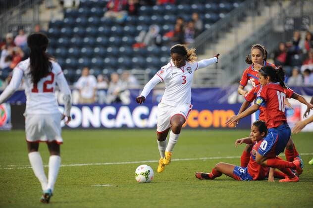 Oct. 24, 2014 - Chester, Pennsylvania, U.S - Trinidad and Tobago s MARIAH RUSSELL (3) in action against Costa Rica during their semi-final match at PPL Park in Chester Pa. Costa Rica won the match on penally kicks CONCACAF 2014 Costa Rica Beats Trinidad and Tobago - ZUMArf1_