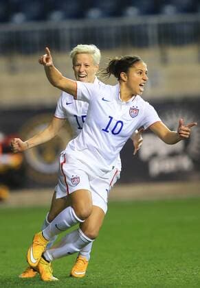 October 24 2014: Carli Lloyd (10) of the USA turns away after scoring the first goal against Mexico during a CONCACAF Women s World Cup semi-final qualifier at PPL Park, in Chester PA. USA won 3-0. SOCCER: OCT 24 CONCACAF Women s World Cup Qualifier - USA v Mexico Icon25514102402 EDITORIAL USE ONLY