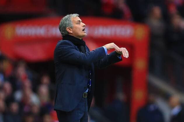 Manager of Chelsea, Jose Mourinho suggests a dive - Manchester United vs. Chelsea - Barclay s Premier League - Old Trafford - Manchester - 26 10 2014 Pic Philip Oldham Sportimage EDITORIAL USE ONLY. No use with unauthorised audio, video, data, fixture lists, club league logos or live services. Online in-match use limited to 120 images, no video emulation. No use in betting, games or single club league player publications.