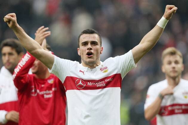 Filip KOSTIC (S) jubelt nach Spielende Fussball 1. Bundesliga, 9. Spieltag, Eintracht Frankfurt (F) - VfB Stuttgart (S) 4:5 am 25.10.2014 in Frankfurt Deutschland.