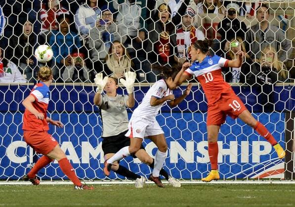 Oct. 26, 2014 - Chester, PA, USA - 20141026 - USA midfielder Carli Lloyd (10) heads home a goal against Costa Rica goalkeeper Dinnia Diaz (1) in the first half of of the CONCACAF women s World Cup qualifying final at PPL Park in Chester, Pa. The USA defeated Costa Rica in the CONCACAF final, 6-0. CHESTER, PA 2014 - USA v Costa Rica women s soccer World Cup Qualifier Final - ZUMAm139