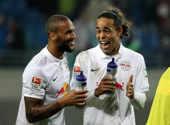 GER, 2. FBL, RasenBallsport Leipzig vs VFL Bochum 24.10.14 , Leipzig, Red Bull Arena, GER, 2.FBL, Saison 2014 2015, 11. Spieltag, RasenBallsport Leipzig vs VFL Bochum im Bild Terrence Boyd und Yussuf Poulsen (beide Leipzig)