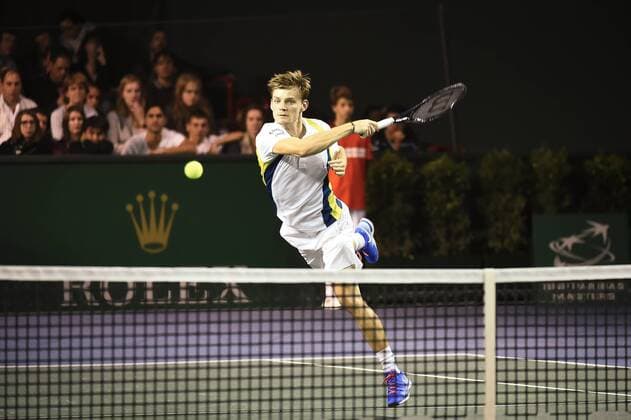 Belgian David Goffin pictured in action BNP Paribas Masters tournament in Bercy, Paris, France, Wednesday 29 October 2014. FREDxPORCU  premiumd 20694127