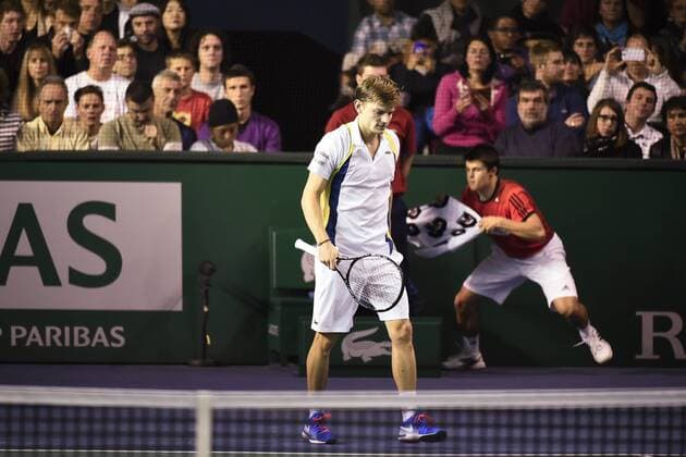Belgian David Goffin reacts at a tennis game BNP Paribas Masters tournament in Bercy, Paris, France, Wednesday 29 October 2014. FREDxPORCU  premiumd 20694166
