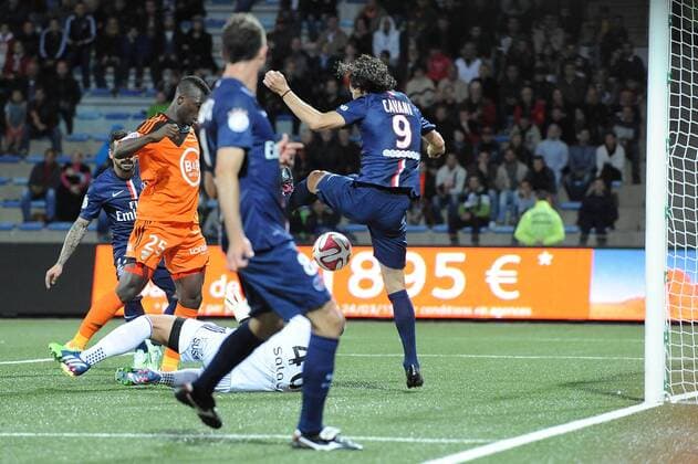 but Edinson Cavani (Lorient) Benjamin Lecomte (PSG) FOOTBALL : Lorient vs PSG - Ligue 1 - 01 11 2014 N.LeGouic FEP Panoramic 