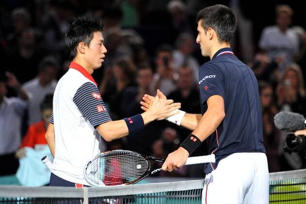 Kei Nishikori (JAP) Novak Djokovic (SRB) TENNIS : BNP Paribas Masters - Paris - ATP Tennis Herren - 01 11 2014 Tennismag 