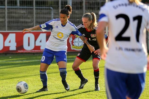 v.li.: Dzsenifer Marozsan (1. FFC Frankfurt), Marisa Henrike Ewers (Bayer 04 Leverkusen), Fussball, DFB-Pokal der Frauen, Bayer 04 Leverkusen - 1. FFC Frankfurt, xozx