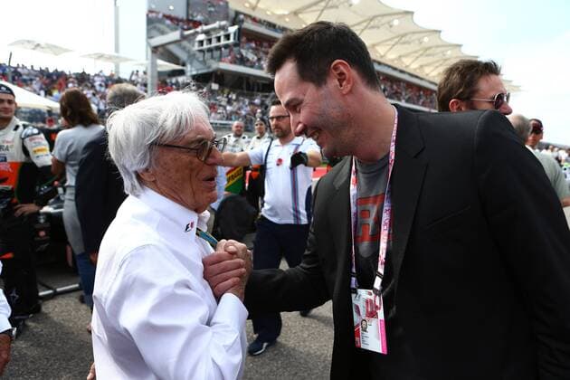 02.11.2014 - Race, Bernie Ecclestone (GBR), President and CEO of FOM and Keanu Reeves, actor United States Grand Prix, Austin 30 October - 2 November 2014 