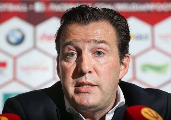 - BRUSSELS, BELGIUM: Belgium s head coach Marc Wilmots pictured during a press conference of Belgian national soccer team Red Devils, Thursday 06 November 2014, in Brussels. Head coach Wilmots will announce the selection for the upcoming Devils games against Iceland and Wales. VIRGINIExLEFOUR  premiumd 20191454